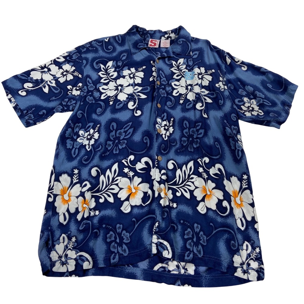 UNC Tar Heels Hawaiian Shirt Mens‎ XL Spike Sports Floral Button Beachy Vacation - Picture 2 of 9
